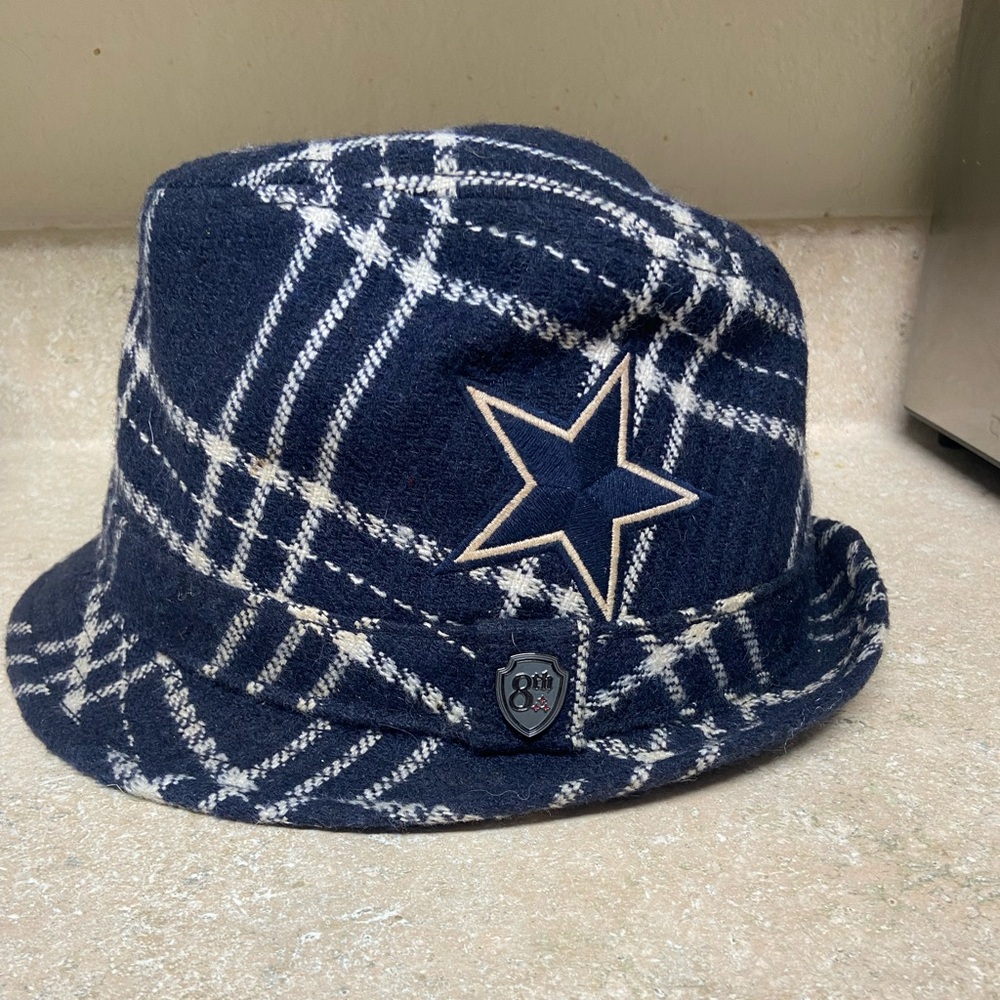 Dallas Cowboys Plaid Fedora Hat Tom Landry Star Wool Blend L/XL 8th Street Brand